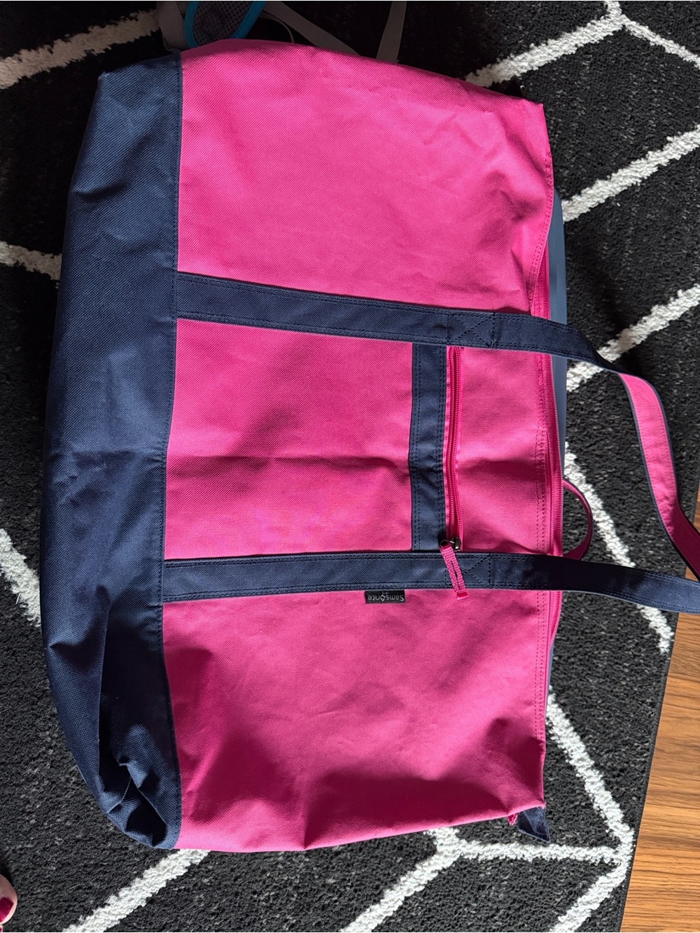 Samsonite Pink and Navy Canvas Tote with Front Pocket
